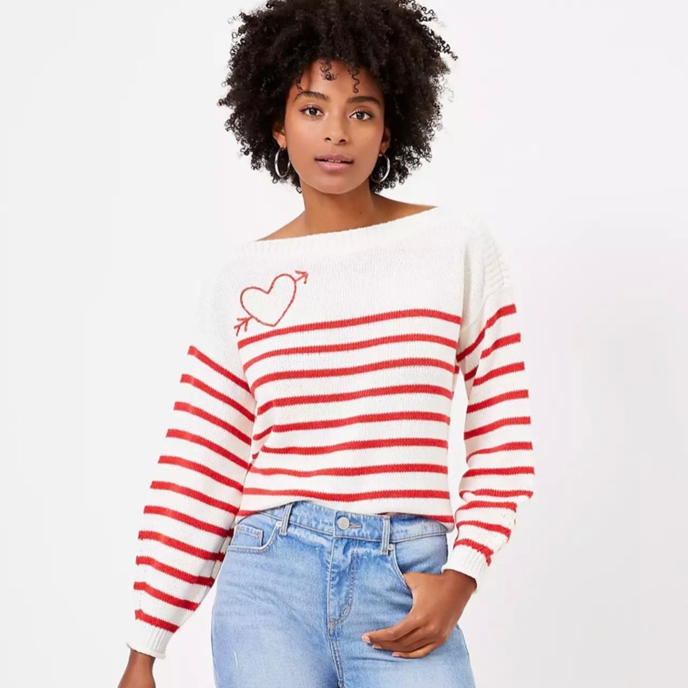Boat neck heart sweater - LOFT